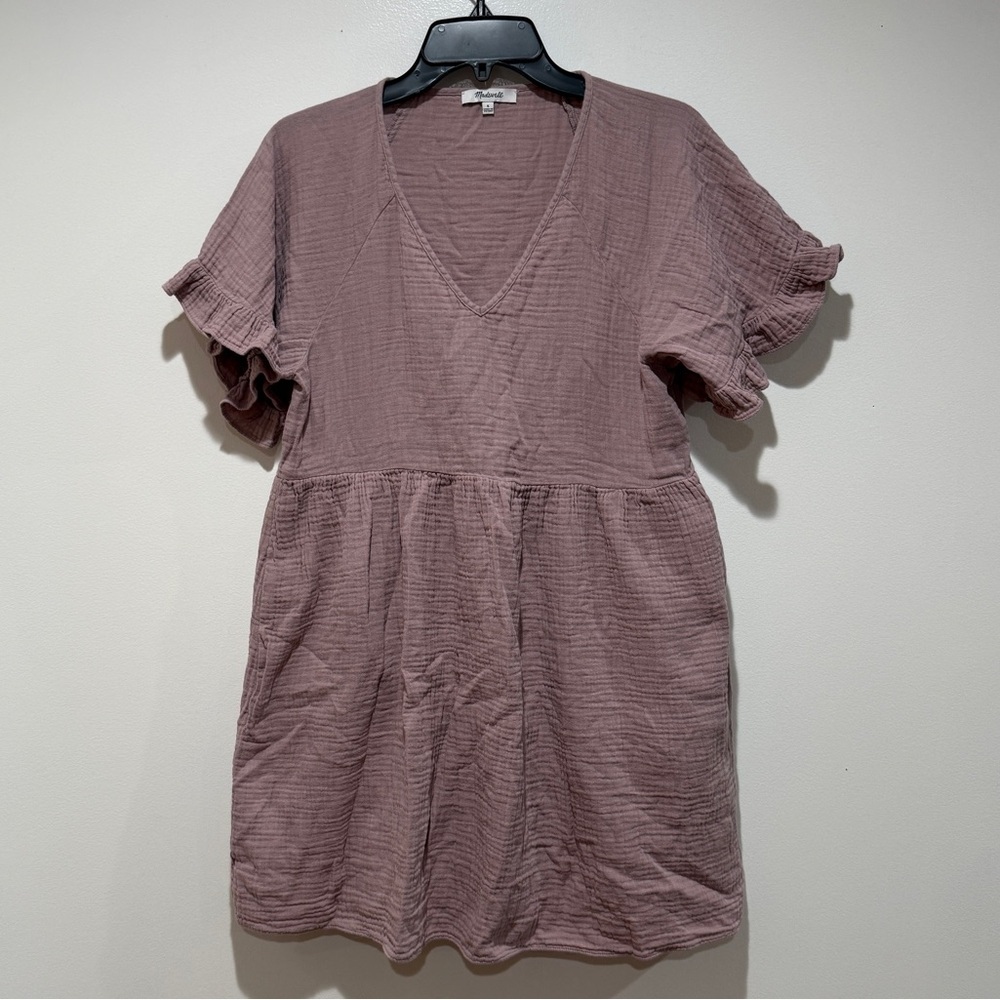 Madewell Ruffle Sleeve Easy Minidress In Pale Thistle‎ Small S Gauzy Lightweight